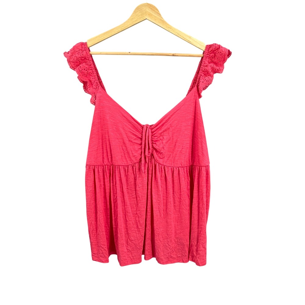 Torrid Tank Top Size 2X Pink Eyelet Ruffle Strap Babydoll‎ Coquette